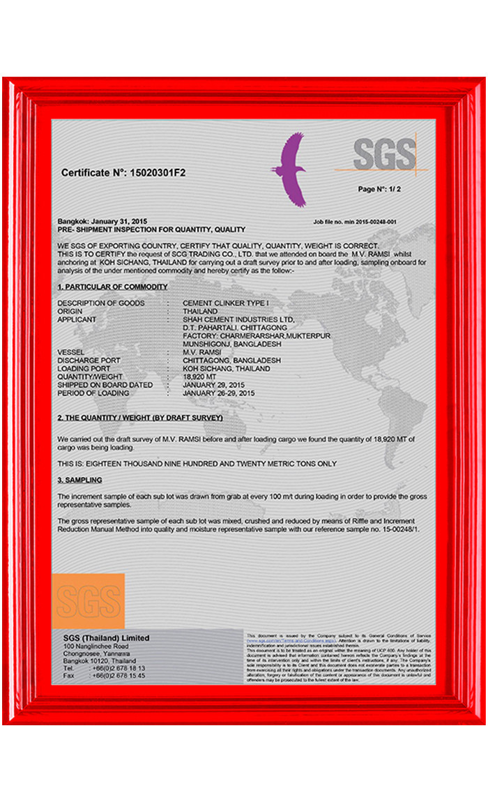 Quality Assurance Certificate